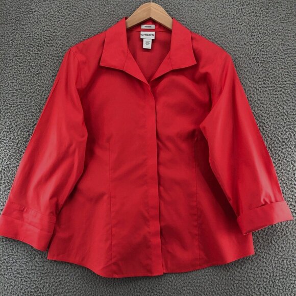Chicos Shirt Womens 3 US Extra Large Coral Non Iron Button Collar Long Sleeves* - Picture 1 of 10